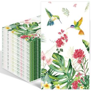 100PCS Spring Summer Hummingbird Paper Napkins 3 Ply Geranium Flower Bird Disposable Hand Towels for Bathroom,Monstera Guest Napkins Decorative Dinner Hand Napkin for Summer Party Weddings Birthdays