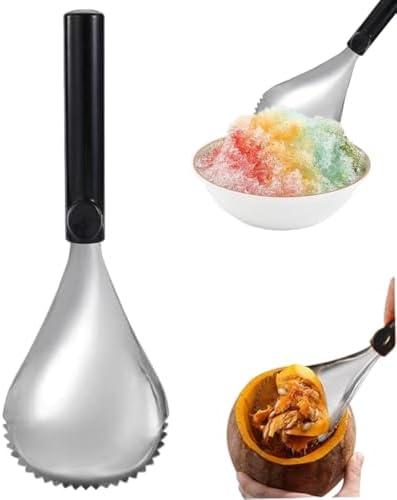 Ouliget Serrated Ice Crusher Spoon,Multipurpose Metal Ice Scoop Ice Cream Scoop for Smoothies Shaved Ice Frozen Cocktails,Fruit Corer Scraper Pumpkin Scooper Tool 2Pack