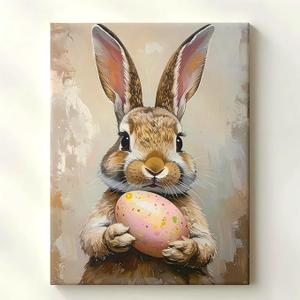 JMBHWD Easter Bunny Canvas Wall Art Decor, Vintage Cute Farmhouse Spring Rabbit Eggs Picture Prints Pictures for Bedroom Living Room Bathroom Office Restroom Kitchen 12x16inch
