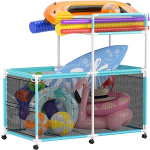 340 Gallon Pool Float Storage, Rolling Pool Storage Bin, Mesh Swimming Pool Toy Storage, Pool Noodle Holder for Toys, Floats, Balls and Floats Equipment (64.96*33.46*64.96 in)