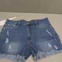 Blissblu Plus Size Jean Shorts for Women XL 32-34" Waist – Stretchy High Waisted Jean Shorts Women, Distressed Denim with Deep Pockets, Soft Cotton Frayed Hem Summer Shorts – Storm Blue