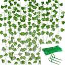 Ivy Artificial Garland, Pack of 12 Green Ivy with Nylon Cable Ties, Plants Ivy Vine for Wedding, Garden, Home Party Wall Decoration