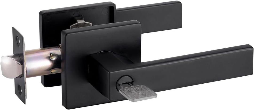 Entry Door Handle with Key GreenShield Lock Set, Heavy Duty Reversible Exterior and Interior Door Lever for Front Entrance, Bedroom and Room (1 Pack, Matte Black)