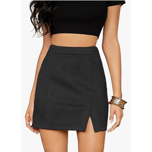 Women's High Waist Faux Suede Side Split Bodycon Short Mini Skirt S