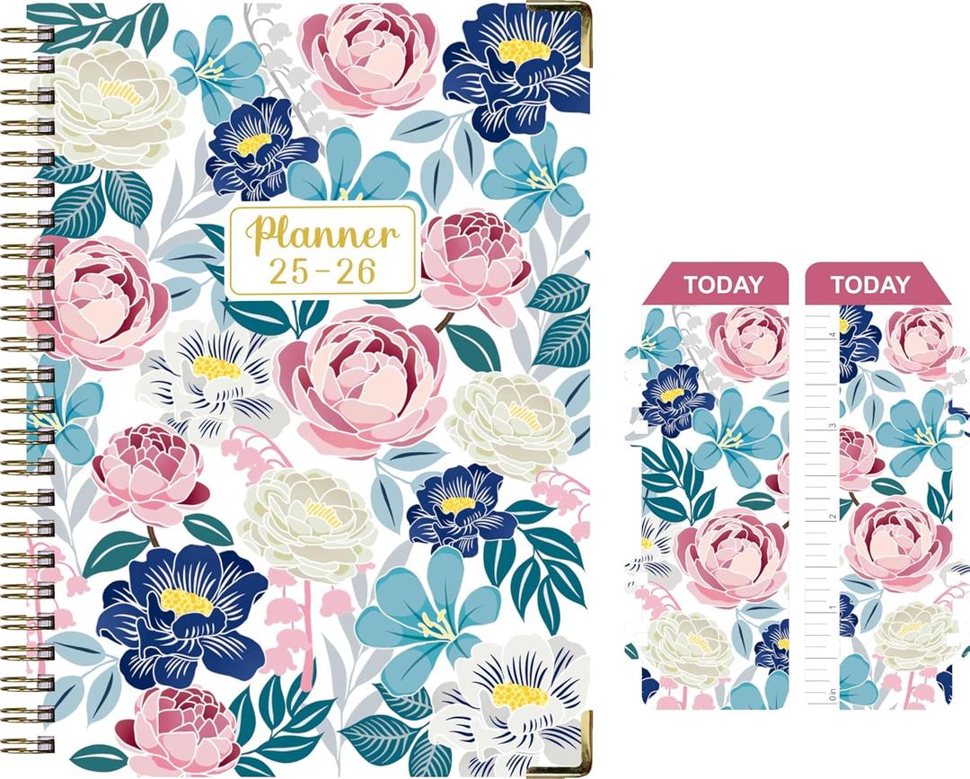 Daily Planner 2025-2026, Weekly & Monthly Planner,July 2025 - June 2026 Day Planner, 6.2 x 8.25 Flexible CoverWirebound Note Pages with Monthly Tab, Back Pocket, Premium Paper,(Flower B08)