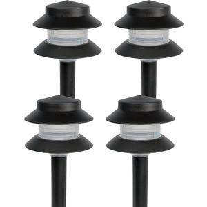 GreenLighting Paradise Low Voltage Landscape Pathway Lights - 2 Tier Outdoor Garden Lights - Easy, Simple Installation - Walkway, Lawn, Landscape Lighting (Black, 4 Pack)
