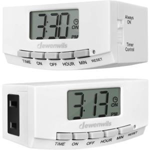 DEWENWILS Timer Outlet, 24 Hour Timers for Electrical Outlets for Christmas with 1 Polarized Plug, 125V 15A 1000W Indoor Light for Lamp Heater Fan Aquarium, 1/2 HP, 2 Pack, UL Listed