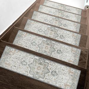 sarben Non Slip Stair Treads for Wooden Steps 15PCS - 8"x30" Indoor Safety Carpet, Edging Mats with TPE Adhesive Backing, Pet and Elderly Friendly Stair Rugs (Taupe)