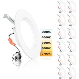 Ensenior 5/6 Inch 5CCT LED Can Lights 12 Pack, Retrofit Led Recessed Lighting, Baffle Trim, Dimmable, 9W=110W, 1000LM, 2700K/3000K/3500K/4000K/5000K Selectable, IC Rated - ETL & FCC