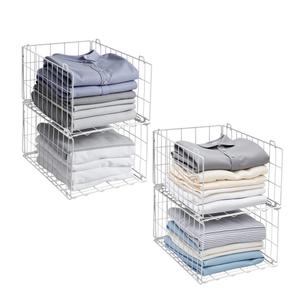4-Tier Stackable Closet Organizer, Clothes Storage Drawer Organizer for Wardrobe, Metal Wire, White