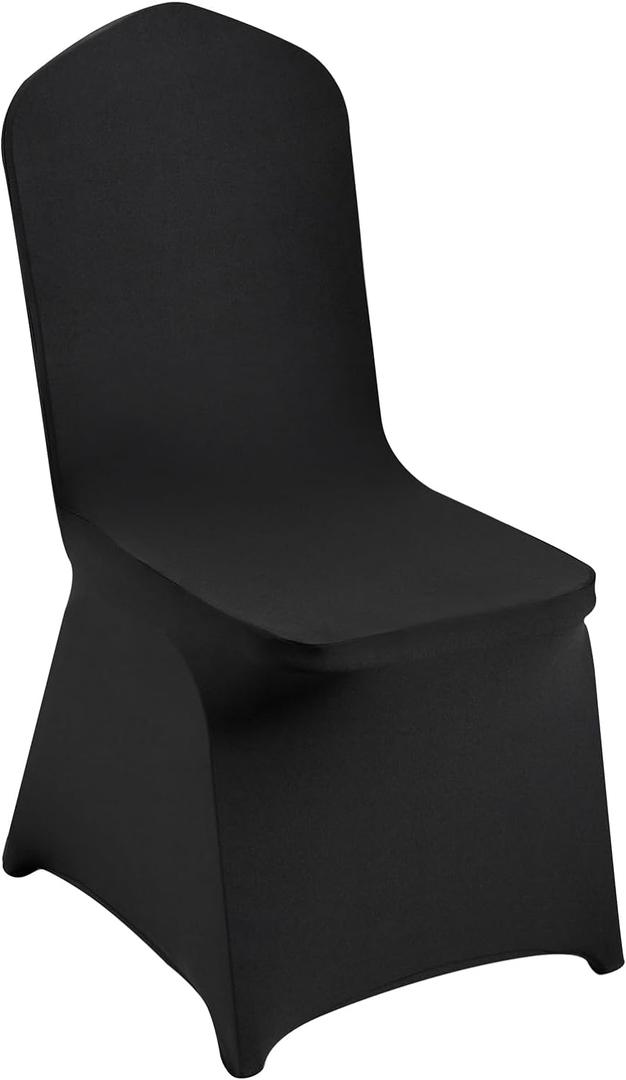 VEVOR 50 Pcs Flat-Front Chair Covers Polyester Spandex Stretch Slipcovers for Wedding Party Dining Banquet, Black