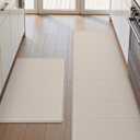 DEXI Kitchen Floor Mats Cushioned Anti Fatigue,17x29+17x59, Standing Runner Rug Waterproof, Comfort Memory Foam Padded for Front Sink Laundry Set of 2, Beige