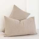 MooMee Bedding Pillowcases Pack of 2 100% Washed Cotton Linen Like Textured Breathable Durable Soft Comfy (Heathered Taupe, Queen)