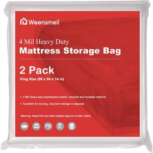 Mattress Bags for Moving and Storage, [2 Pack] 4 Mil Mattress Cover for Moving, Heavy Duty Clear Plastic Bed Mattress Bags for Long-Term Storages and Disposal - King Size, 94 x 96 Inch