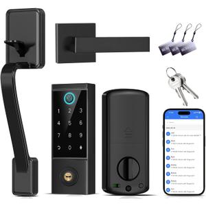 BEBASIA Heavy Duty Fingerprint Smart Door Lock for Front Door, APP Control Front Door Lock Sets, Auto Lock, Anti-Peeping Touchscreen Digital Keypad, Electronic Keyless Entry Deadbolt, Black