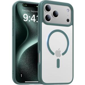Magnetic for iPhone 17 Pro Max Case,[Anti-Slip][Compatible with MagSafe][Military Grade Drop Protection] Shockproof Protective Translucent Phone Case for iPhone 17 Pro Max Case,Night Green
