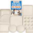 Stackable Baking Pan Set - Nonstick White Marble Coating, Carbon Steel Bakeware Sets, PFOA, PFOS, PTFE Free, Recipe Booklet Included, Oven Safe Tray (Up To 450 F), Set of 10 - White
