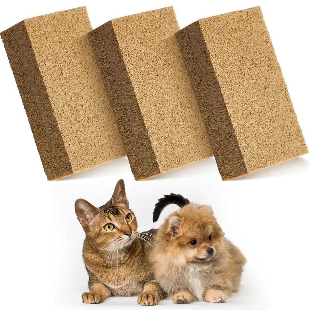 Pet Hair Remover Sponge Cat and Dog Hair Sponge Rubber Pet Fur Lifter Removal Tool, Remove from Furniture, Carpet, Bedding, Clothing, 6.26 x 3.28 x 1.89 Inch (Khaki,3 Pack)