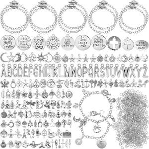 Highergo 469 Pcs Bangles Bracelet Making Kit Link Chain Bracelet Charms with OT Toggle Clasp DIY