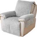 Quilted Recliner Chair Covers, Plush Non Slip Chair Slipcover Soft Washable Couch Cover Furniture Protector with Elastic Straps and Pocket for Kids, Dogs, Pets (Grey, 1 Seater)