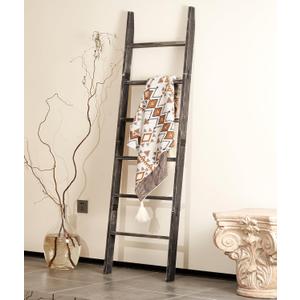 Blanket Ladder for The Living Room 6-Tier, Wooden Decorative Quilt Holder for Bed Room, Wall-Leaning Wood Towel Rack for BathroomRustic Farmhouse Ladders for Display (Black Wash)