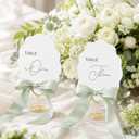 Sabary 20 Sets Green Wedding Table Numbers 1-20 with Gold Stands & Mint Green Satin Ribbons 4" x 5" Place Cards Reserved Table Signs for Wedding Reception Bridal Baby Shower Birthday Party