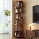 Muwuele 6 Tier Rotating Bookshelf Tower, Solid Wood Bookshelf on Wheels, Circular Book Shelf Rotating, Revolving Bookcase for Small Spaces, Corner Book Case, Spinning Book Shelf for Bedroom, Walnut