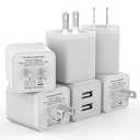 6Pack USB Wall Charger, iGENJUN 2.4A Phone Charger Dual USB Port Cube Power Plug Adapter Fast Wall Charger Block Compatible with iPhone 17/17 Pro/16/16 Pro, Samsung Galaxy, Pixel, LG, Android-White