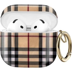Compatible with AirPod 4 Protective case with Gold Key Ring for 2024 Fourth Generation AirPod. Shockproof, dustproof, Wireless Headphone Protective case, Camel Lattice