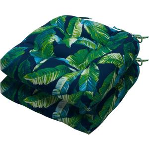 Magpie Fabrics 19"x19" Tufted Seat Cushion 2 Pack, U-Shaped Patio Cushions with Ties, Outdoor/Indoor Chair Pads Waterproof for Dining Garden Balcony Office -Green Lagoon Leaves