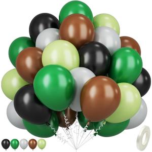Green and Brown Balloons, 12 Inch Black Brown Dark Fruit Green Gray Latex Balloon for Boys Video Game Theme Jungle Safari Party Birthday Decorations