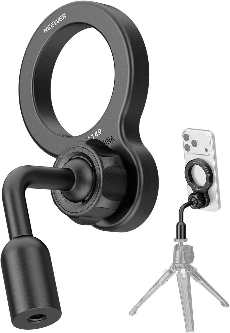 NEEWER Basics Magnetic Phone Tripod Mount Adapter, 360 Ball Head Aluminum Compact Lightweight Portable Phone Holder Attachment Compatible with MagSafe iPhone Samsung Android Video Recording, PA149