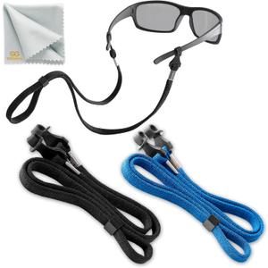 SIGONNA Eye Glasses String Holder Strap - Eyeglass Straps Cords for Men Women - Eyeglass Holders Around Neck - Sunglasses String Chain Lanyard Retainer - 2 Pcs (Black Blue)