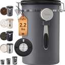 Veken Coffee Canister, Large Airtight Stainless Steel Food Storage Container for 2.2lbs Coffee Beans, Ground, Sugar, Tea, Flour, Cereal, Kitchen Bar Accessories with Date Tracker & Scoop,39OZ,Gray