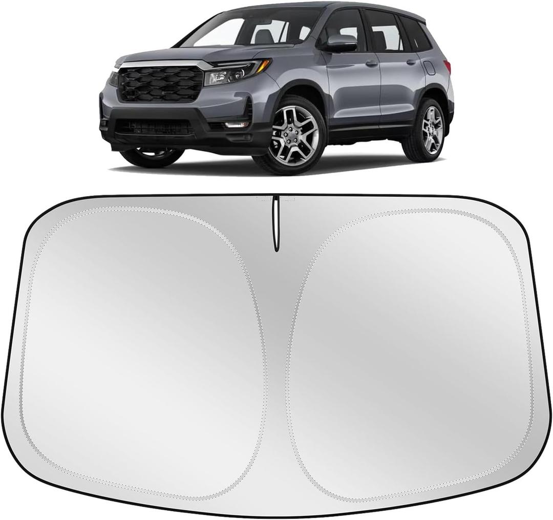 XHRING Windshield Sun Shade Sunshade Compatible with Honda Passport 2026 2025 2024 2023 2019-2022 Sport EX-L Touring Eliten SUV Accessories Car Front Windshield Cover Sun Shade Foldable Window, Silver & Black