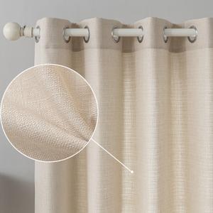Linen Textured Curtains, 96 Inch Curtains 2 Panel Set, Light Filtering Semi Sheer Drapes, Elegant Grommet Top Window Treatments for Living Room/Bedroom/Dining Room (Beige)