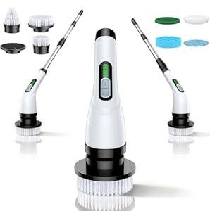 Electric Spin Scrubber for Bathroom: Shower Scrubber with Long Handle, Dual Speed Cordless Power Cleaning Scrub, 7 Brush Heads, IPX7 Waterproof Heavy Duty Cleaner Tools for Tub Tile Grout Wall