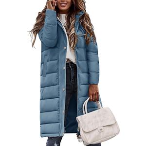 HEEKPEK Womens Winter Long Puffer Coats Thicken Warm Quilted Jacket Mid-Length with Side Zipper and Hood Parka Outerwear (X-Large, Blue)