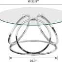 O&K FURNITURE Silver Coffee Table, Modern Glass Coffee Table Living Room Table with Ring-Shaped Frames, Glass Coffee Table for Home&Office, Chrome Finish, 1 PC, 31.9"D x 31.9"W x 17.7"H