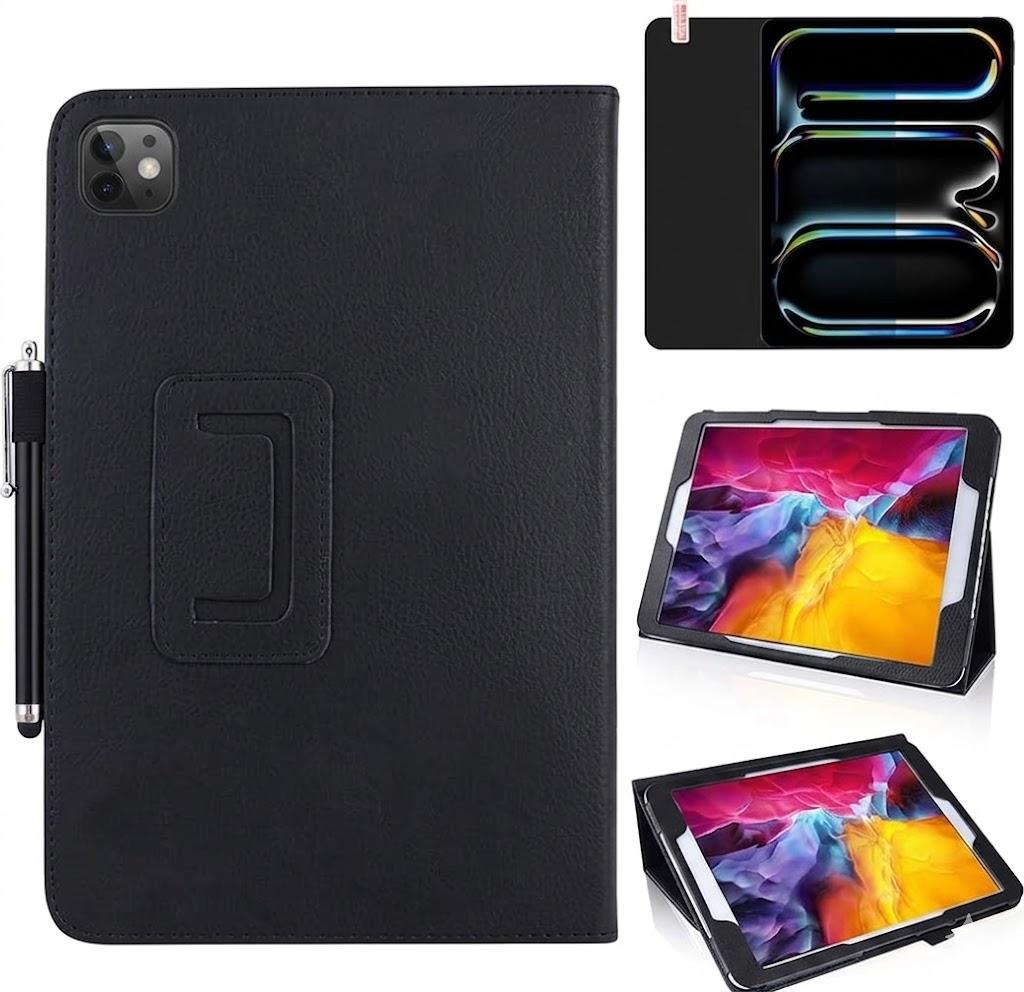 Case for iPad Air 11 inch M2 2024 (iPad Air 5th 2022/Air 4th 2020 10.9-inch), Slim Leather Folding Stand Full Protective Cover Case,with Stylus Pen,Screen Film (Black)