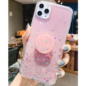 for iPhone 15 Case Glitter Women Girls with Ring Kickstand Sparkle Bling Cute Cases Slim Soft Phone Protective Shell Phone Cover for iPhone 15 Case 6.1 inch (Pink)