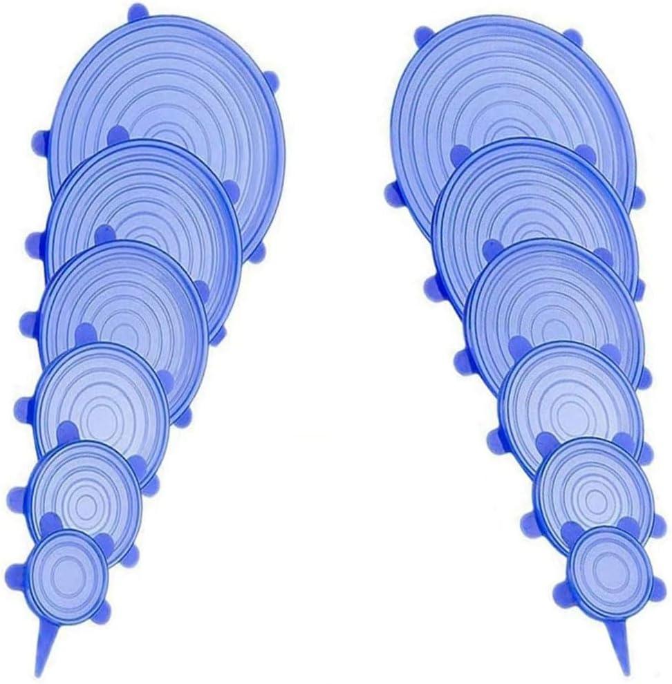 12 pcs Silicone Stretch lids set, Reusable Food Storage Covers,Silicone Bowl Covers,Flexible to Fit All Shape of Containers,Food Cover to Keep Food Fresh(6 Sizes,blue)