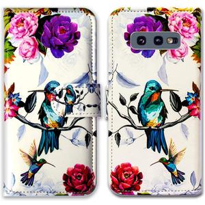Case for Galaxy S10e, Hummingbird in Flowers Leather Flip Wallet Case Cover with Card Slot Holder Kickstand for Samsung Galaxy S10e