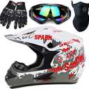 Motocross Helmet,Youth & Kids ATV Dirt Bike Motorcycle, BMX 4-Wheeler Off-Road Mountain Bike Helmet,DOT Certified,W/Gloves Goggles Mask 4-Piece Set (White, Large)