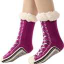 Thick Fleece Lined Slipper Socks with Funny Sneaker Pattern for Women Nonslip Grippers Thermal Warm Winter Home (Purple)