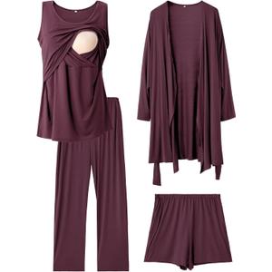 Rnxrbb 4 PCS Nursing Pajamas Gown Set Postpartum Pajama Nightgown Breastfeeding Pj for Hospital Labor Delivery,Deep Purple 2XL