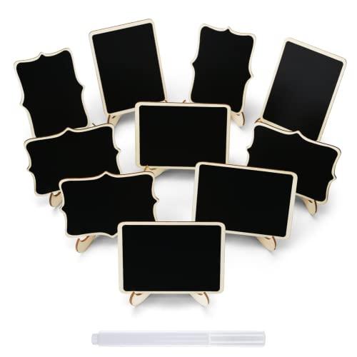 JEFURE 12 Pcs Mini Chalkboard Signs, Small Chalkboard Labels with Easel Stand, Wooden Blackboard for Table Numbers, Food Signs, Wedding Signs, Place Cards and Event Decoration, with 1 Liquid Chalk