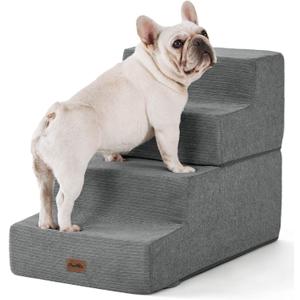 Made4Pets Dog Steps for Bed, Extra Wide Dog Stairs for High Bed Couch Sofa, 35D Foam Pet Steps for Small Dogs and Cats, Non-Slip Bottom Pet Stairs, Grey, 4 Steps (28"x16"x18"H)