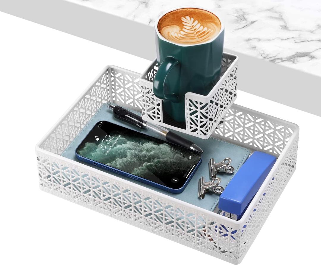 Aurynns Under Desk Drawer Organizer Clip-on Cup Holder Under Desk Storage Drawers Rotated Under Table Drawer for Desk Organizer Clamp Phone Holder Paper Drawer (White)