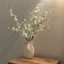 4Pcs Cherry Blossom Branches Artificial Flowers for Spring Summer Indoor Decoration,Faux Long Stem Artificial Flowers for Wedding Home Office Bedroom Party Table Centerpieces Decor(White)
